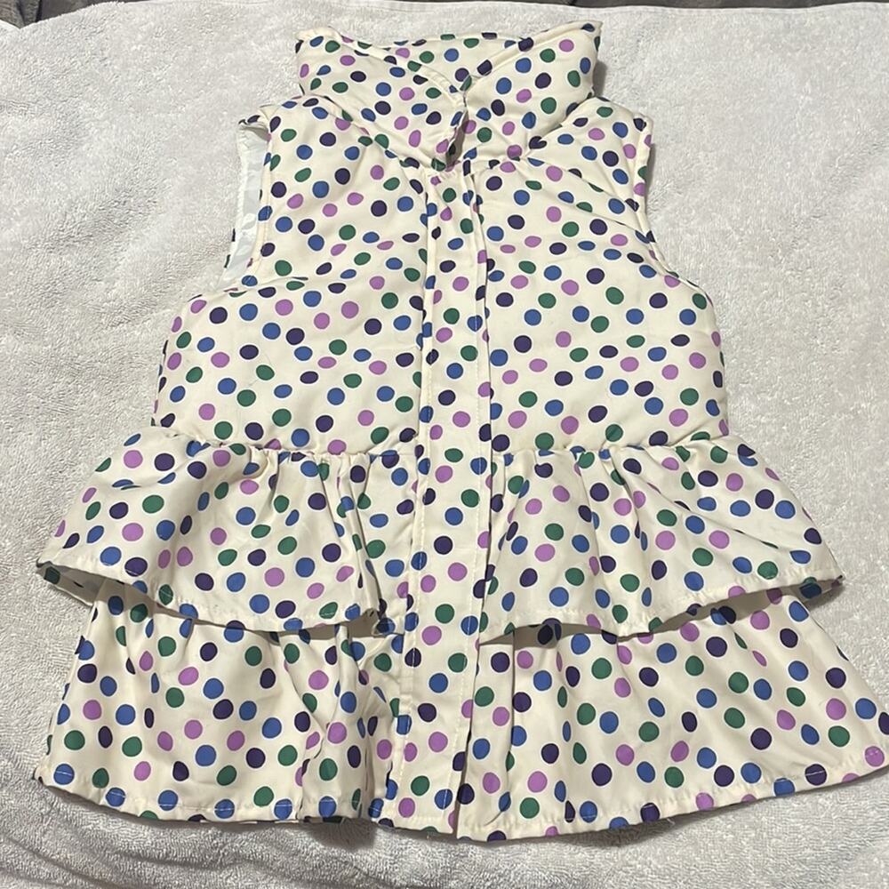 Toughskins 6x cream polka dot puffer vest ruffled hemline euc